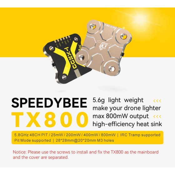 Original SpeedyBee TX800 5.8G 48CH for Racing Drones Adjustable 25mW 200mW 400mW 800mW Tramp VTX Video Plastic
